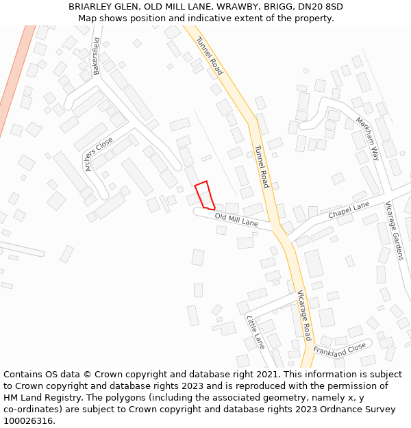 BRIARLEY GLEN, OLD MILL LANE, WRAWBY, BRIGG, DN20 8SD: Location map and indicative extent of plot