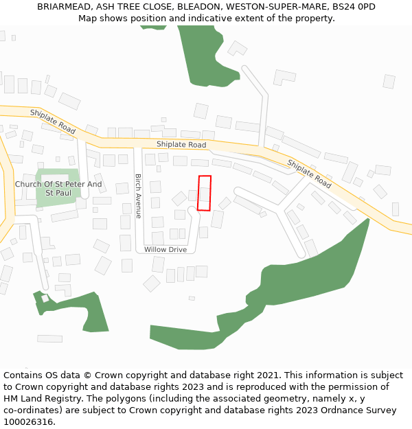 BRIARMEAD, ASH TREE CLOSE, BLEADON, WESTON-SUPER-MARE, BS24 0PD: Location map and indicative extent of plot