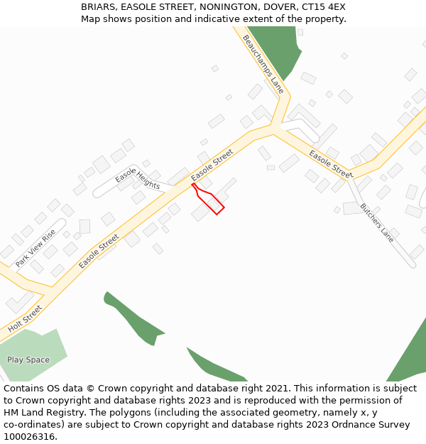 BRIARS, EASOLE STREET, NONINGTON, DOVER, CT15 4EX: Location map and indicative extent of plot