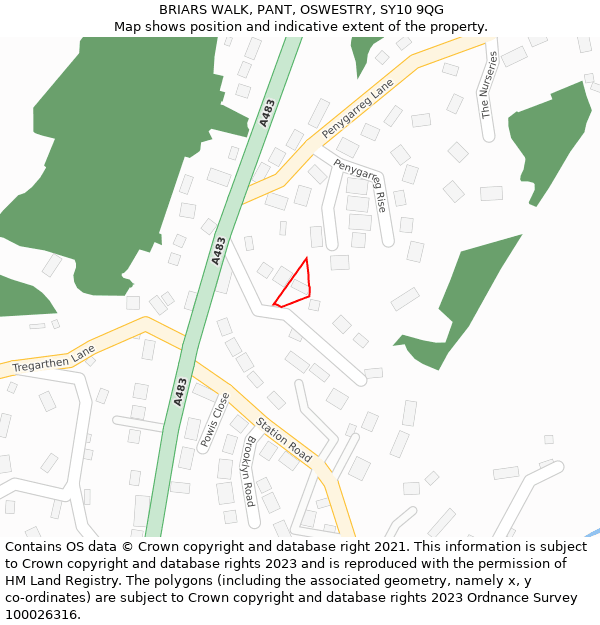 BRIARS WALK, PANT, OSWESTRY, SY10 9QG: Location map and indicative extent of plot