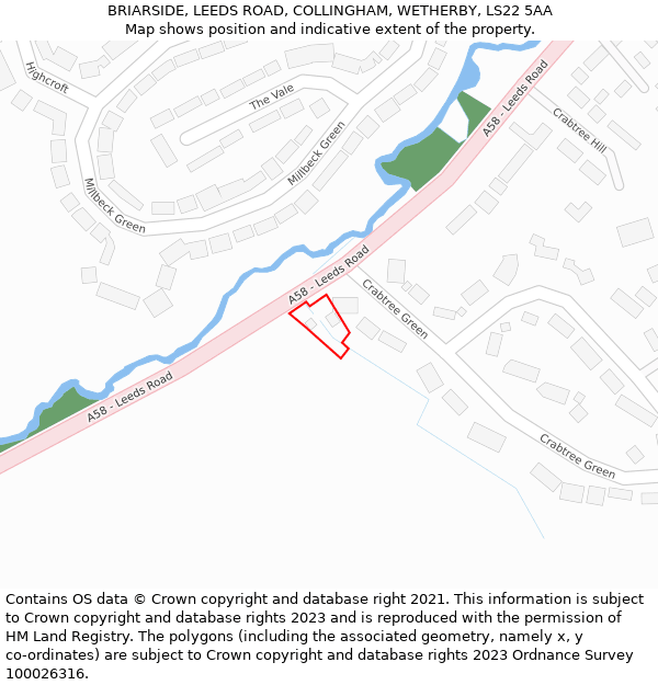 BRIARSIDE, LEEDS ROAD, COLLINGHAM, WETHERBY, LS22 5AA: Location map and indicative extent of plot