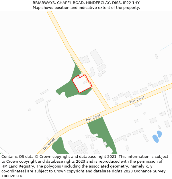 BRIARWAYS, CHAPEL ROAD, HINDERCLAY, DISS, IP22 1HY: Location map and indicative extent of plot