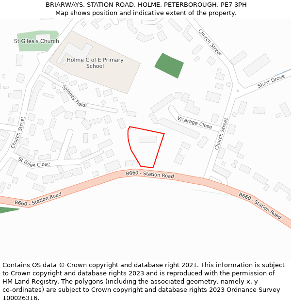 BRIARWAYS, STATION ROAD, HOLME, PETERBOROUGH, PE7 3PH: Location map and indicative extent of plot