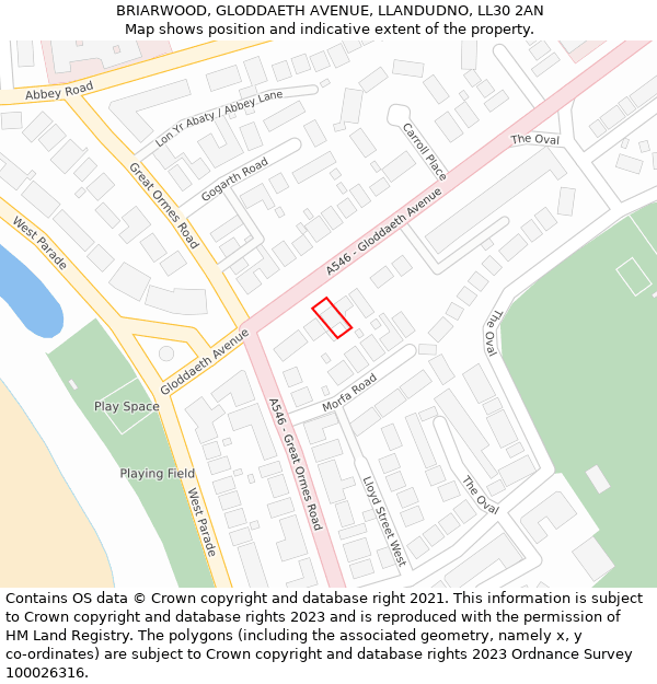 BRIARWOOD, GLODDAETH AVENUE, LLANDUDNO, LL30 2AN: Location map and indicative extent of plot