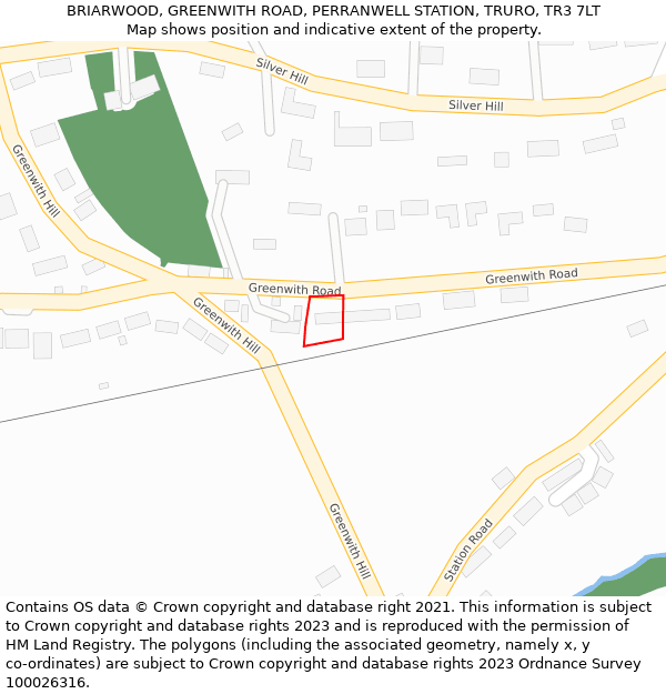 BRIARWOOD, GREENWITH ROAD, PERRANWELL STATION, TRURO, TR3 7LT: Location map and indicative extent of plot