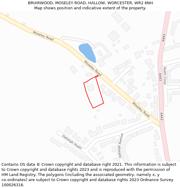 BRIARWOOD, MOSELEY ROAD, HALLOW, WORCESTER, WR2 6NH: Location map and indicative extent of plot
