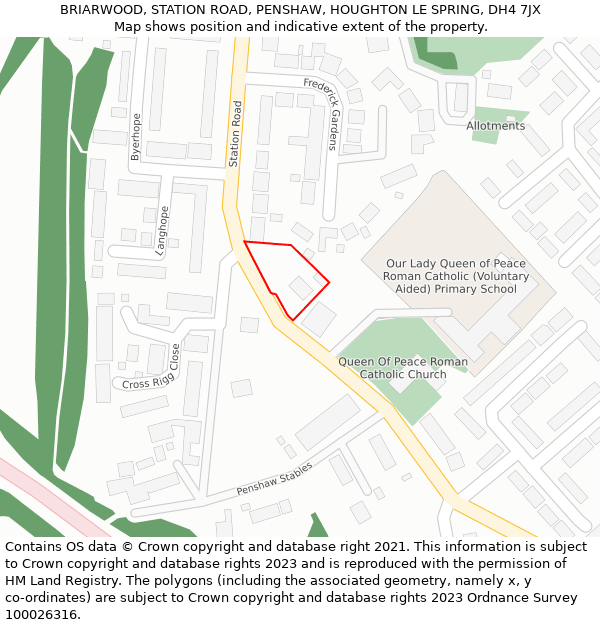 BRIARWOOD, STATION ROAD, PENSHAW, HOUGHTON LE SPRING, DH4 7JX: Location map and indicative extent of plot