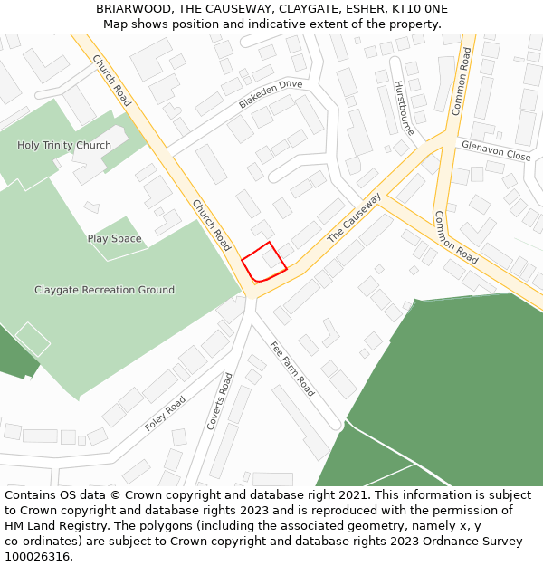 BRIARWOOD, THE CAUSEWAY, CLAYGATE, ESHER, KT10 0NE: Location map and indicative extent of plot