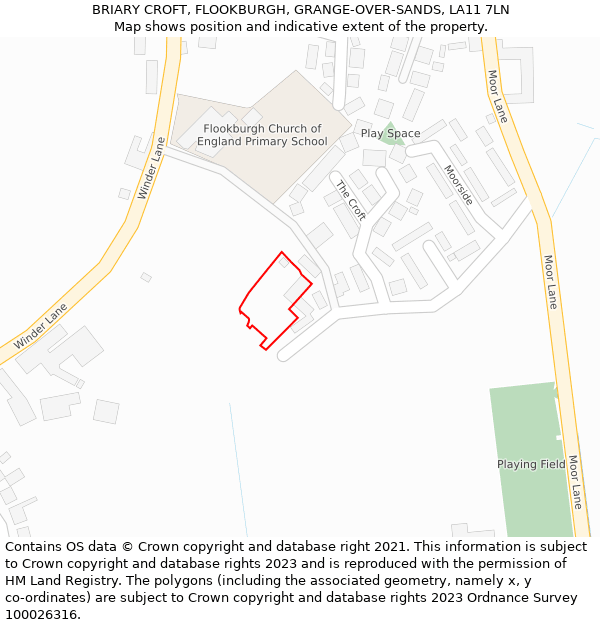BRIARY CROFT, FLOOKBURGH, GRANGE-OVER-SANDS, LA11 7LN: Location map and indicative extent of plot