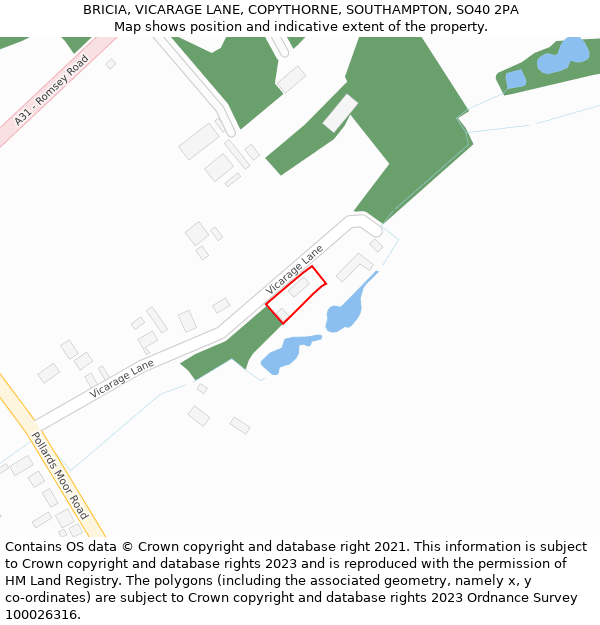 BRICIA, VICARAGE LANE, COPYTHORNE, SOUTHAMPTON, SO40 2PA: Location map and indicative extent of plot