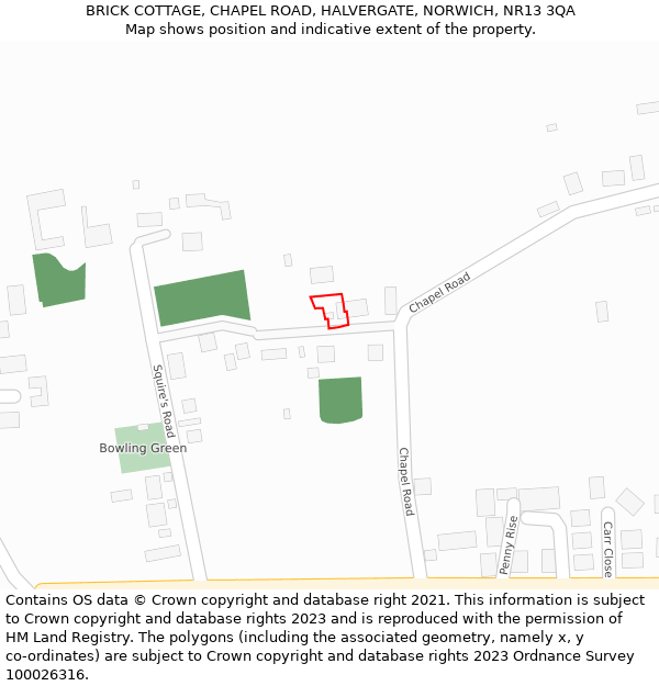 BRICK COTTAGE, CHAPEL ROAD, HALVERGATE, NORWICH, NR13 3QA: Location map and indicative extent of plot