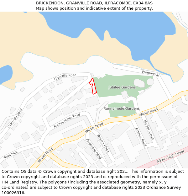 BRICKENDON, GRANVILLE ROAD, ILFRACOMBE, EX34 8AS: Location map and indicative extent of plot