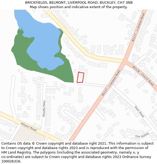 BRICKFIELDS, BELMONT, LIVERPOOL ROAD, BUCKLEY, CH7 3NB: Location map and indicative extent of plot