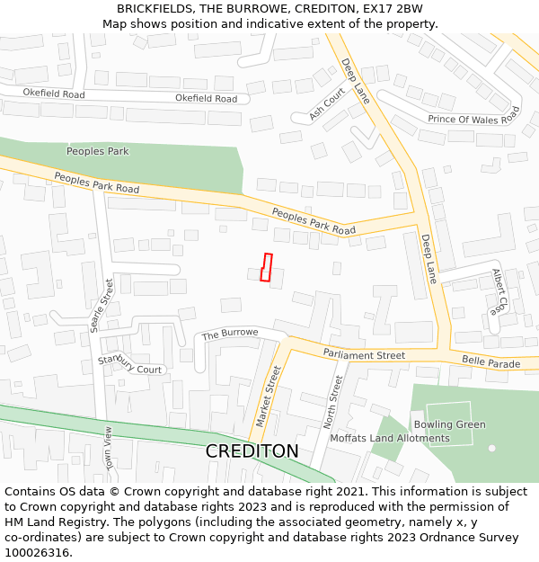 BRICKFIELDS, THE BURROWE, CREDITON, EX17 2BW: Location map and indicative extent of plot