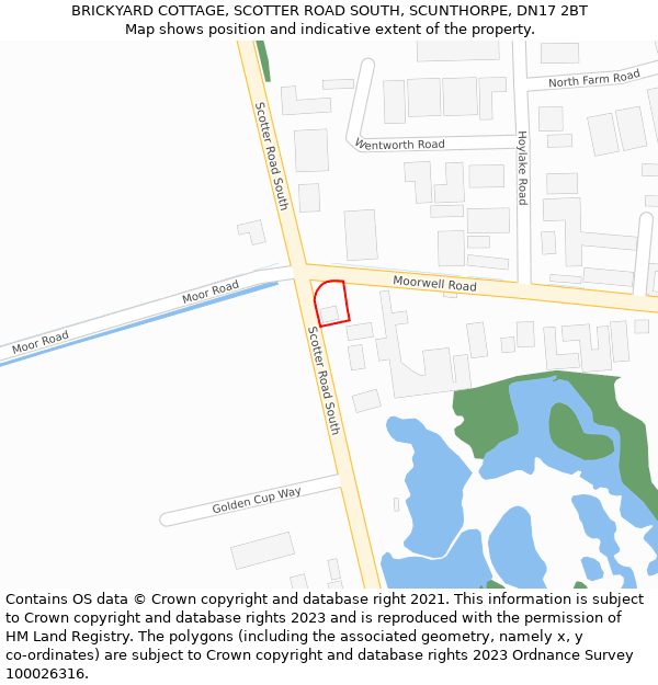 BRICKYARD COTTAGE, SCOTTER ROAD SOUTH, SCUNTHORPE, DN17 2BT: Location map and indicative extent of plot