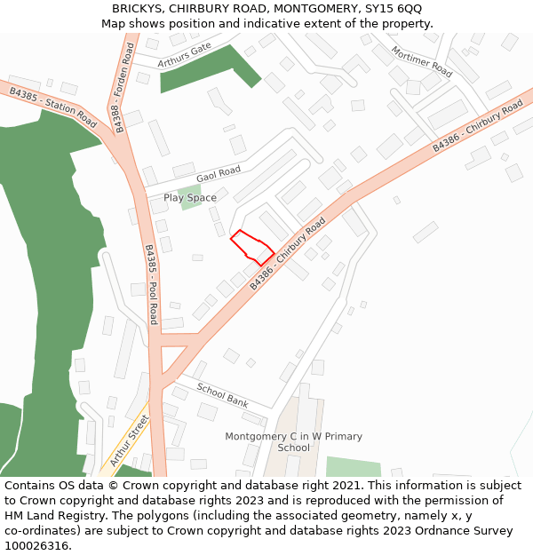 BRICKYS, CHIRBURY ROAD, MONTGOMERY, SY15 6QQ: Location map and indicative extent of plot