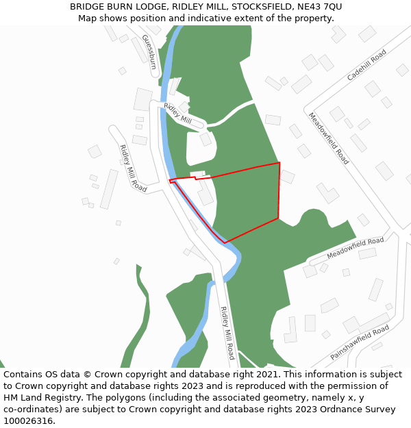 BRIDGE BURN LODGE, RIDLEY MILL, STOCKSFIELD, NE43 7QU: Location map and indicative extent of plot