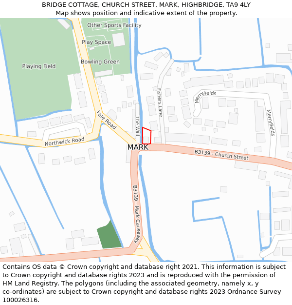 BRIDGE COTTAGE, CHURCH STREET, MARK, HIGHBRIDGE, TA9 4LY: Location map and indicative extent of plot