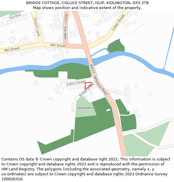 BRIDGE COTTAGE, COLLICE STREET, ISLIP, KIDLINGTON, OX5 2TB: Location map and indicative extent of plot