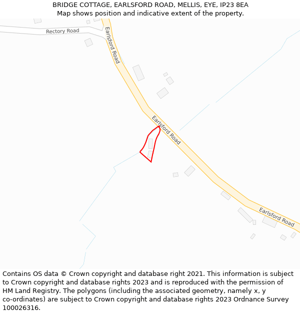BRIDGE COTTAGE, EARLSFORD ROAD, MELLIS, EYE, IP23 8EA: Location map and indicative extent of plot