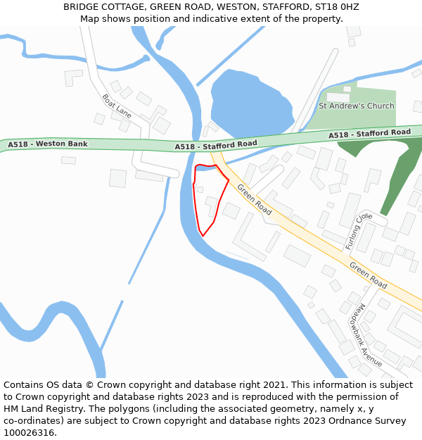 BRIDGE COTTAGE, GREEN ROAD, WESTON, STAFFORD, ST18 0HZ: Location map and indicative extent of plot