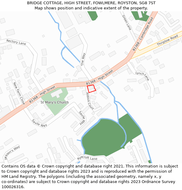 BRIDGE COTTAGE, HIGH STREET, FOWLMERE, ROYSTON, SG8 7ST: Location map and indicative extent of plot