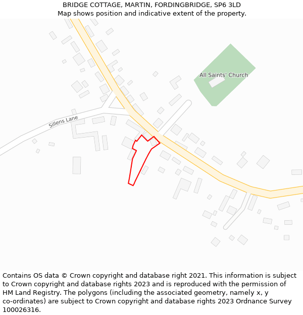 BRIDGE COTTAGE, MARTIN, FORDINGBRIDGE, SP6 3LD: Location map and indicative extent of plot