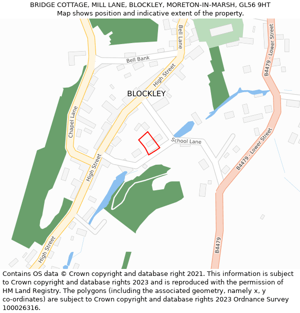 BRIDGE COTTAGE, MILL LANE, BLOCKLEY, MORETON-IN-MARSH, GL56 9HT: Location map and indicative extent of plot