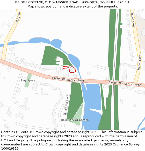 BRIDGE COTTAGE, OLD WARWICK ROAD, LAPWORTH, SOLIHULL, B94 6LH: Location map and indicative extent of plot