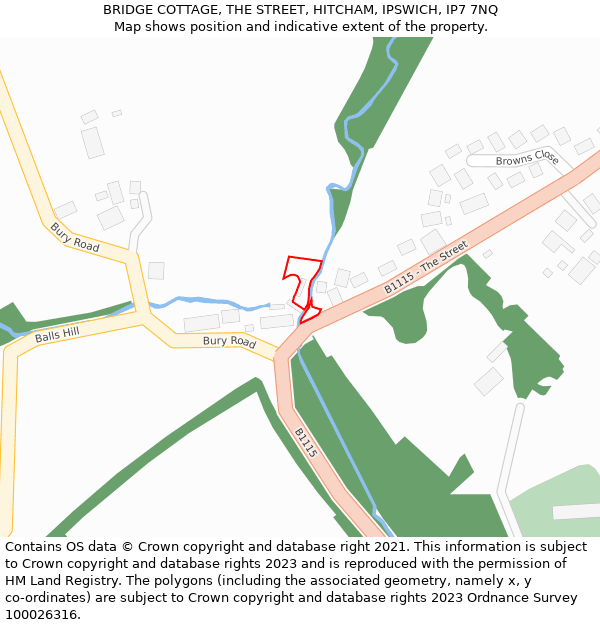 BRIDGE COTTAGE, THE STREET, HITCHAM, IPSWICH, IP7 7NQ: Location map and indicative extent of plot