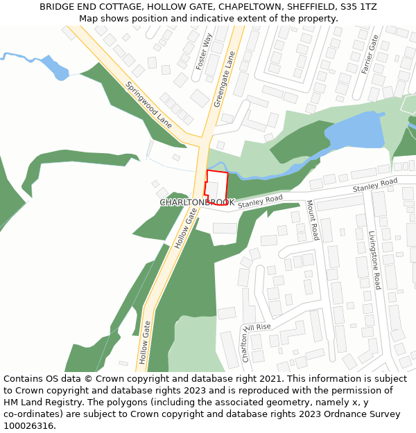 BRIDGE END COTTAGE, HOLLOW GATE, CHAPELTOWN, SHEFFIELD, S35 1TZ: Location map and indicative extent of plot