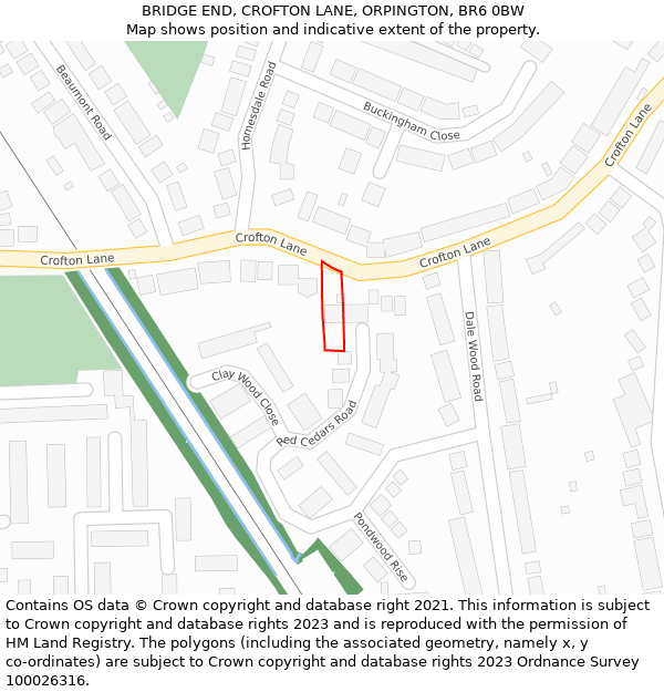 BRIDGE END, CROFTON LANE, ORPINGTON, BR6 0BW: Location map and indicative extent of plot