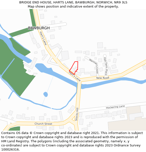 BRIDGE END HOUSE, HARTS LANE, BAWBURGH, NORWICH, NR9 3LS: Location map and indicative extent of plot