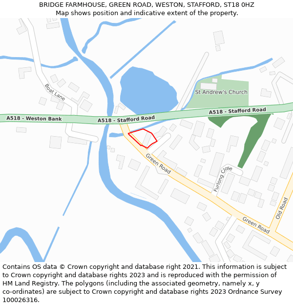 BRIDGE FARMHOUSE, GREEN ROAD, WESTON, STAFFORD, ST18 0HZ: Location map and indicative extent of plot