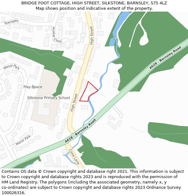 BRIDGE FOOT COTTAGE, HIGH STREET, SILKSTONE, BARNSLEY, S75 4LZ: Location map and indicative extent of plot