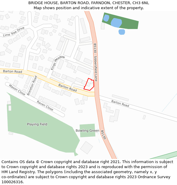 BRIDGE HOUSE, BARTON ROAD, FARNDON, CHESTER, CH3 6NL: Location map and indicative extent of plot