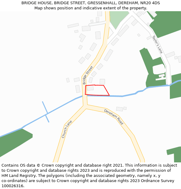 BRIDGE HOUSE, BRIDGE STREET, GRESSENHALL, DEREHAM, NR20 4DS: Location map and indicative extent of plot