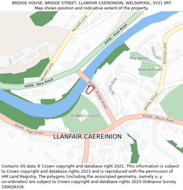 BRIDGE HOUSE, BRIDGE STREET, LLANFAIR CAEREINION, WELSHPOOL, SY21 0RY: Location map and indicative extent of plot