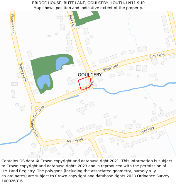 BRIDGE HOUSE, BUTT LANE, GOULCEBY, LOUTH, LN11 9UP: Location map and indicative extent of plot