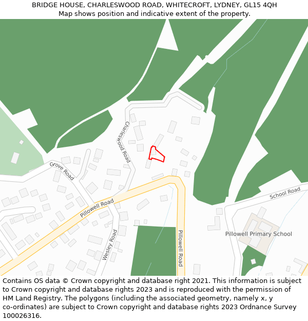 BRIDGE HOUSE, CHARLESWOOD ROAD, WHITECROFT, LYDNEY, GL15 4QH: Location map and indicative extent of plot