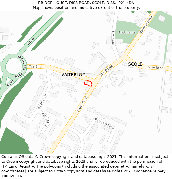 BRIDGE HOUSE, DISS ROAD, SCOLE, DISS, IP21 4DN: Location map and indicative extent of plot