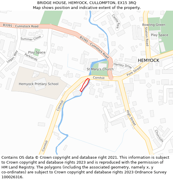BRIDGE HOUSE, HEMYOCK, CULLOMPTON, EX15 3RQ: Location map and indicative extent of plot