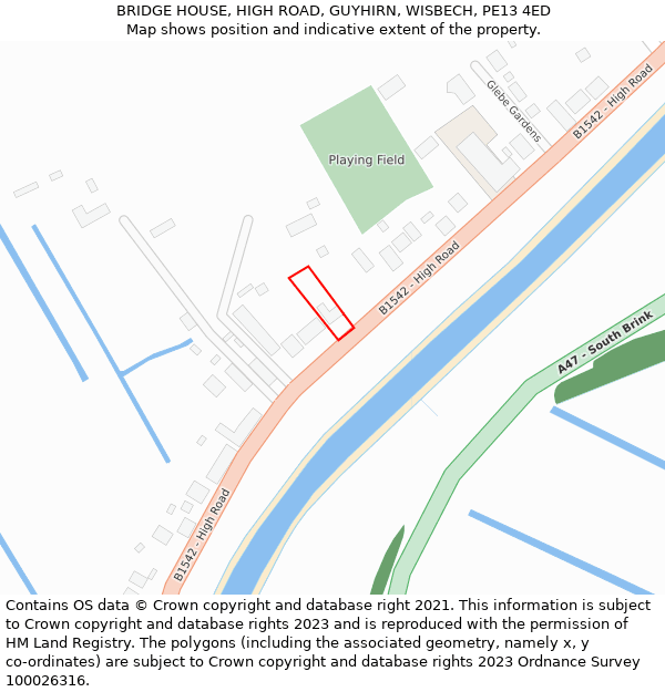 BRIDGE HOUSE, HIGH ROAD, GUYHIRN, WISBECH, PE13 4ED: Location map and indicative extent of plot