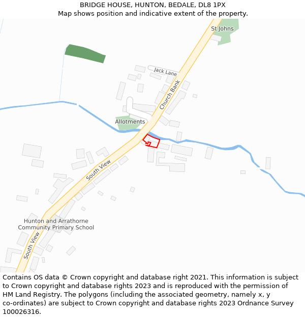 BRIDGE HOUSE, HUNTON, BEDALE, DL8 1PX: Location map and indicative extent of plot