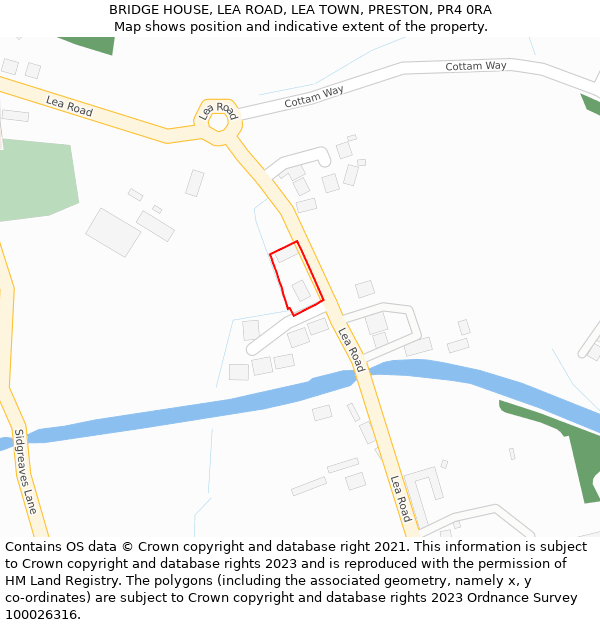 BRIDGE HOUSE, LEA ROAD, LEA TOWN, PRESTON, PR4 0RA: Location map and indicative extent of plot