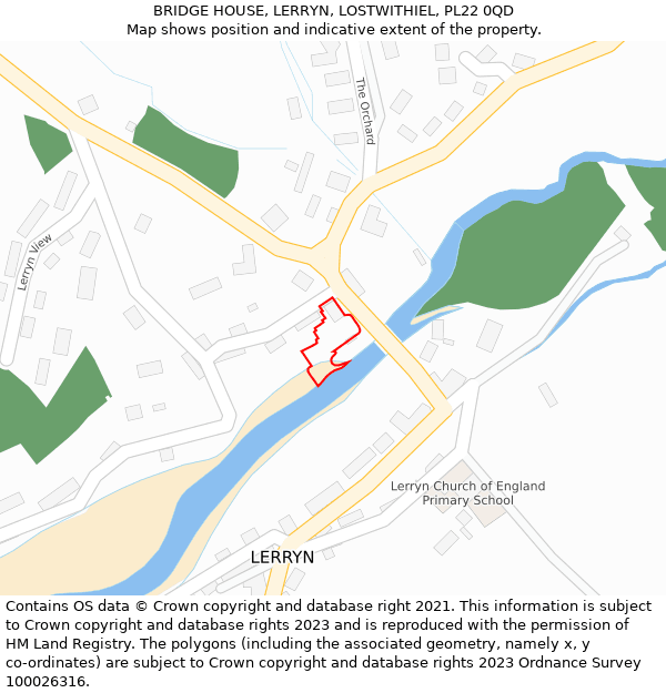 BRIDGE HOUSE, LERRYN, LOSTWITHIEL, PL22 0QD: Location map and indicative extent of plot