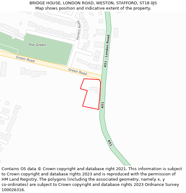 BRIDGE HOUSE, LONDON ROAD, WESTON, STAFFORD, ST18 0JS: Location map and indicative extent of plot