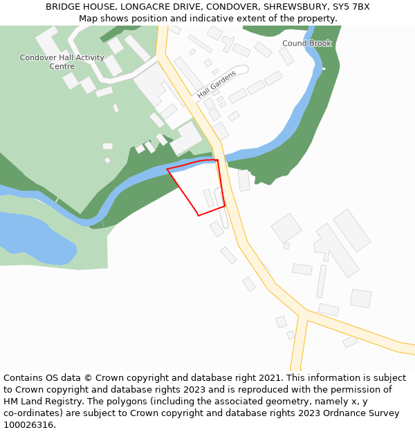 BRIDGE HOUSE, LONGACRE DRIVE, CONDOVER, SHREWSBURY, SY5 7BX: Location map and indicative extent of plot