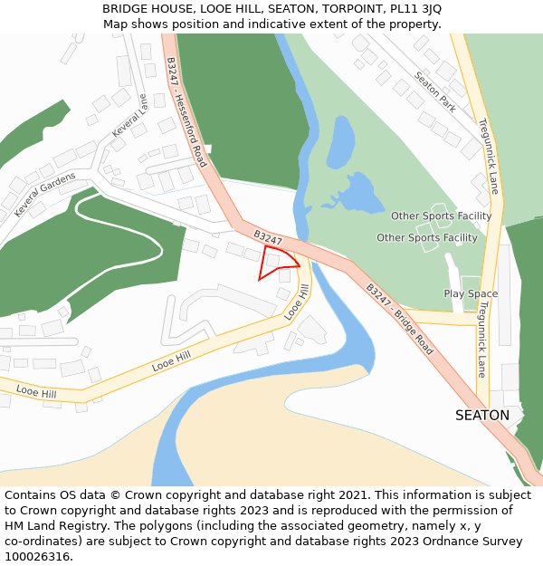 BRIDGE HOUSE, LOOE HILL, SEATON, TORPOINT, PL11 3JQ: Location map and indicative extent of plot