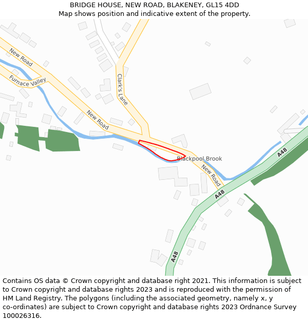 BRIDGE HOUSE, NEW ROAD, BLAKENEY, GL15 4DD: Location map and indicative extent of plot